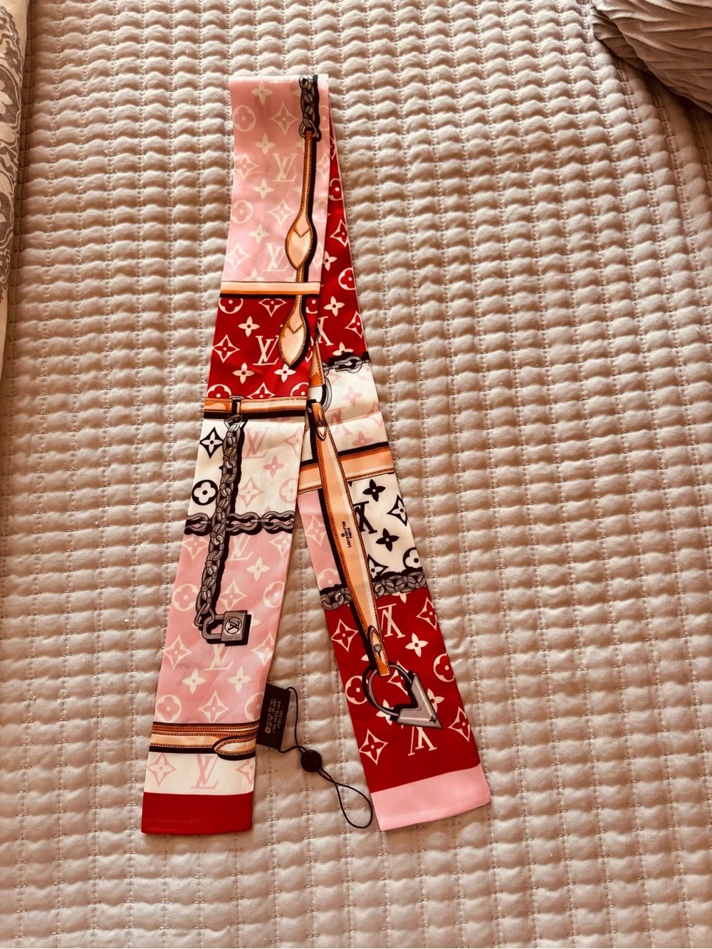 Louis Vuitton Red & Pink Monogram Silk Twilly Scarf